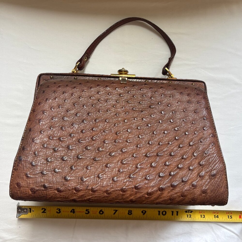 Vintage Genuine Ostrich Leather Frame Bag Set – Matching Coin Purse + Gloves